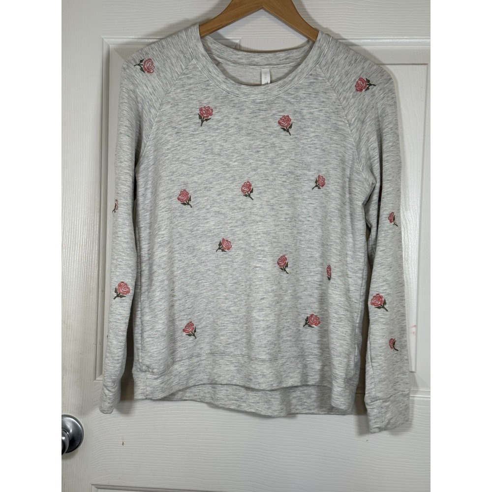 Tahari Grey Pink Floral Crew Neck Sweater Medium Casual Comfy Cottage Spring
